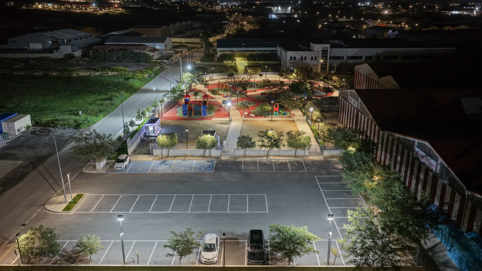 Smart energy-efficient lighting system illuminating Aradippou Public Park