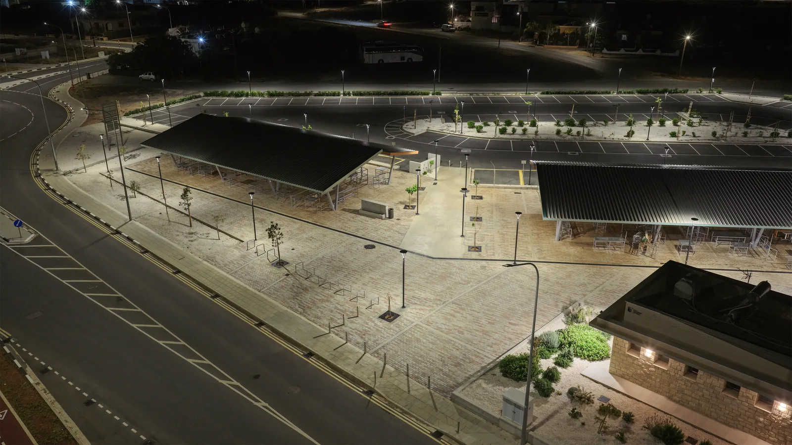Deryneia Public Market lighting installation — project photo 2