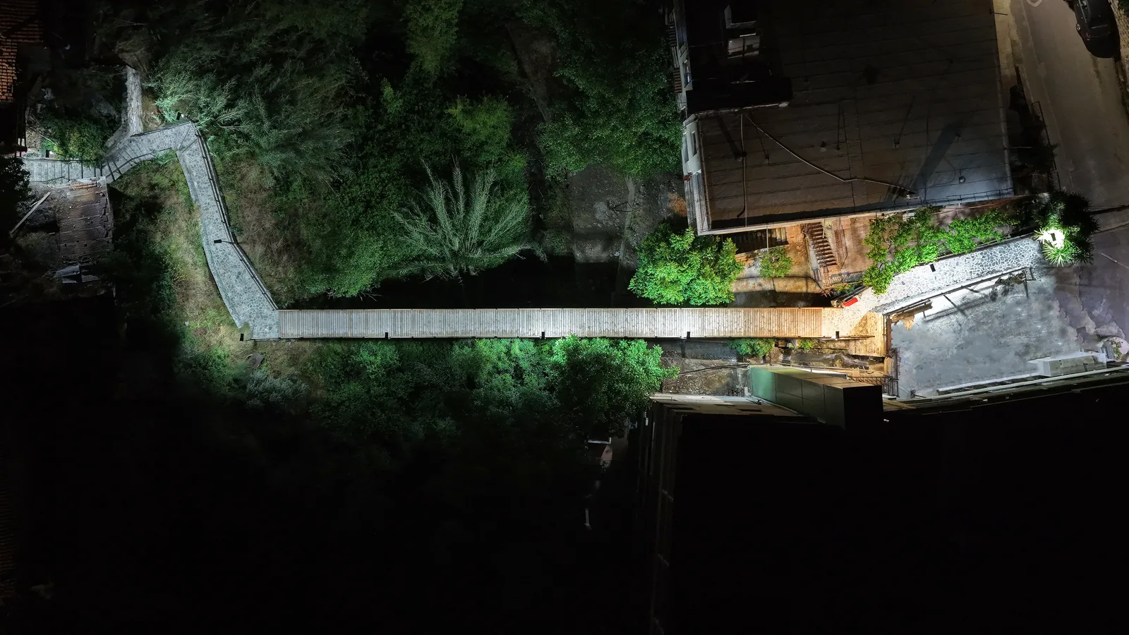 Solar-powered motion-activated lighting on the pedestrian bridge in Kakopetria