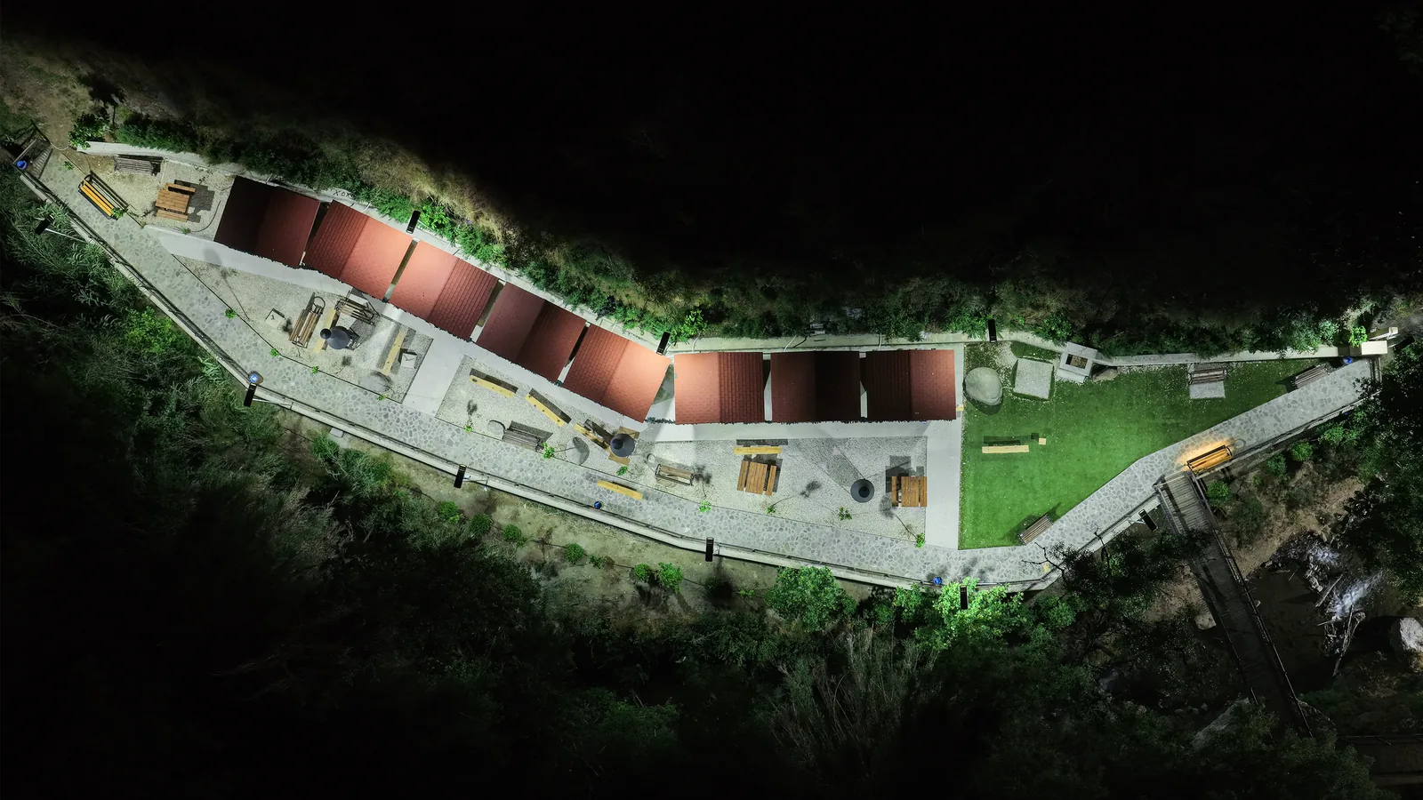 Modern smart park with motion-sensor lighting and intelligent benches in Kakopetria