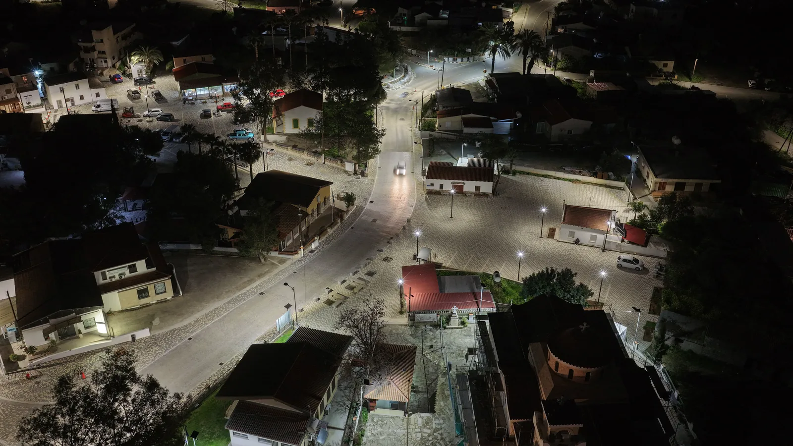 Pyrga Village Square lighting installation — project photo 4
