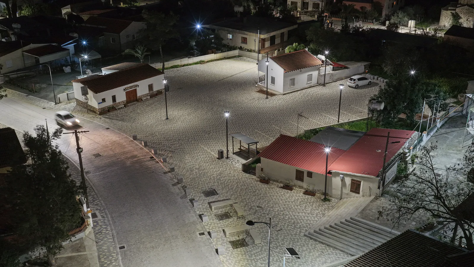 Pyrga Village Square lighting installation — project photo 5